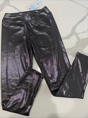 Cat & Jack Girls Metallic Plum-Black Shimmer Leggings